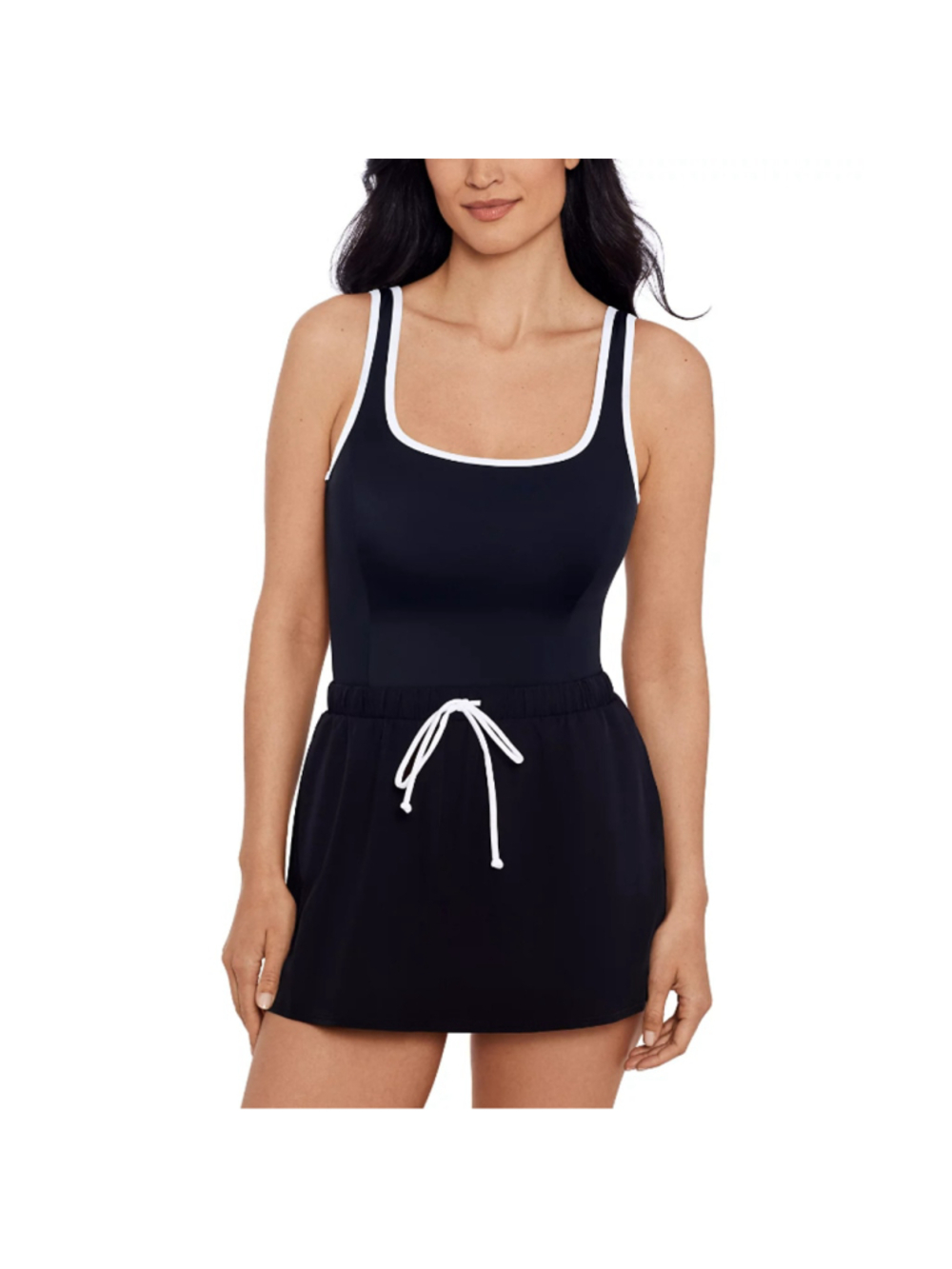 Swim Solutions Women's 14 Black Skirted Runaround One-Piece Swim Dress NWT